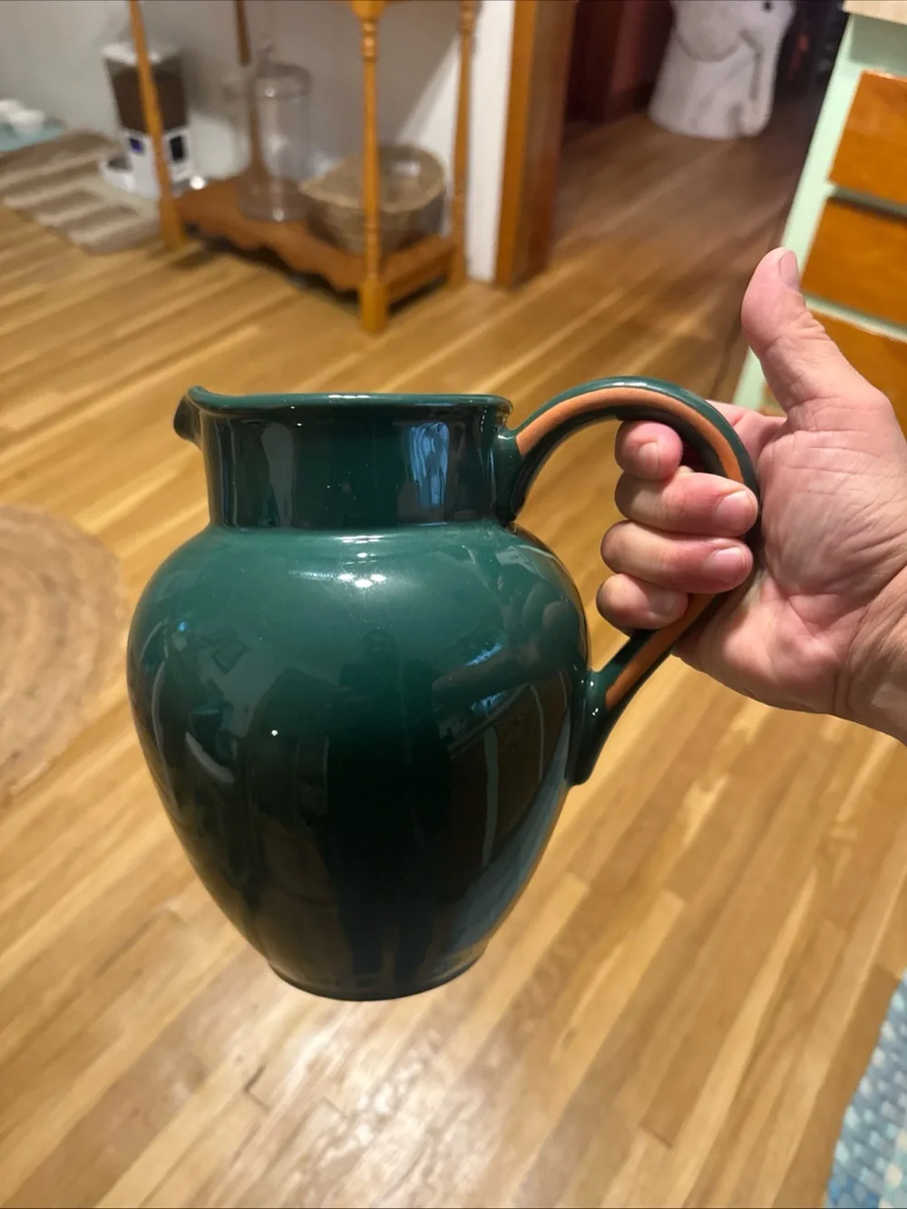 vintage Dansk deep green glazed terra cotta wash basin set Made In Portugal Nice